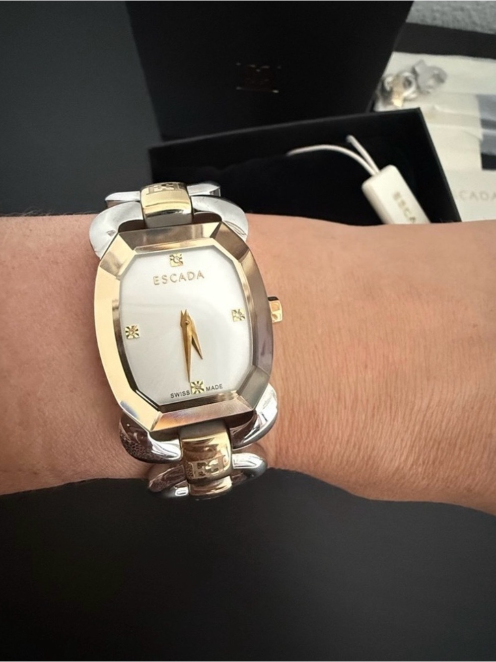 Escada Two-Tone Gold and Silver Link Bracelet Watch with White Dial - Picture 6 of 14